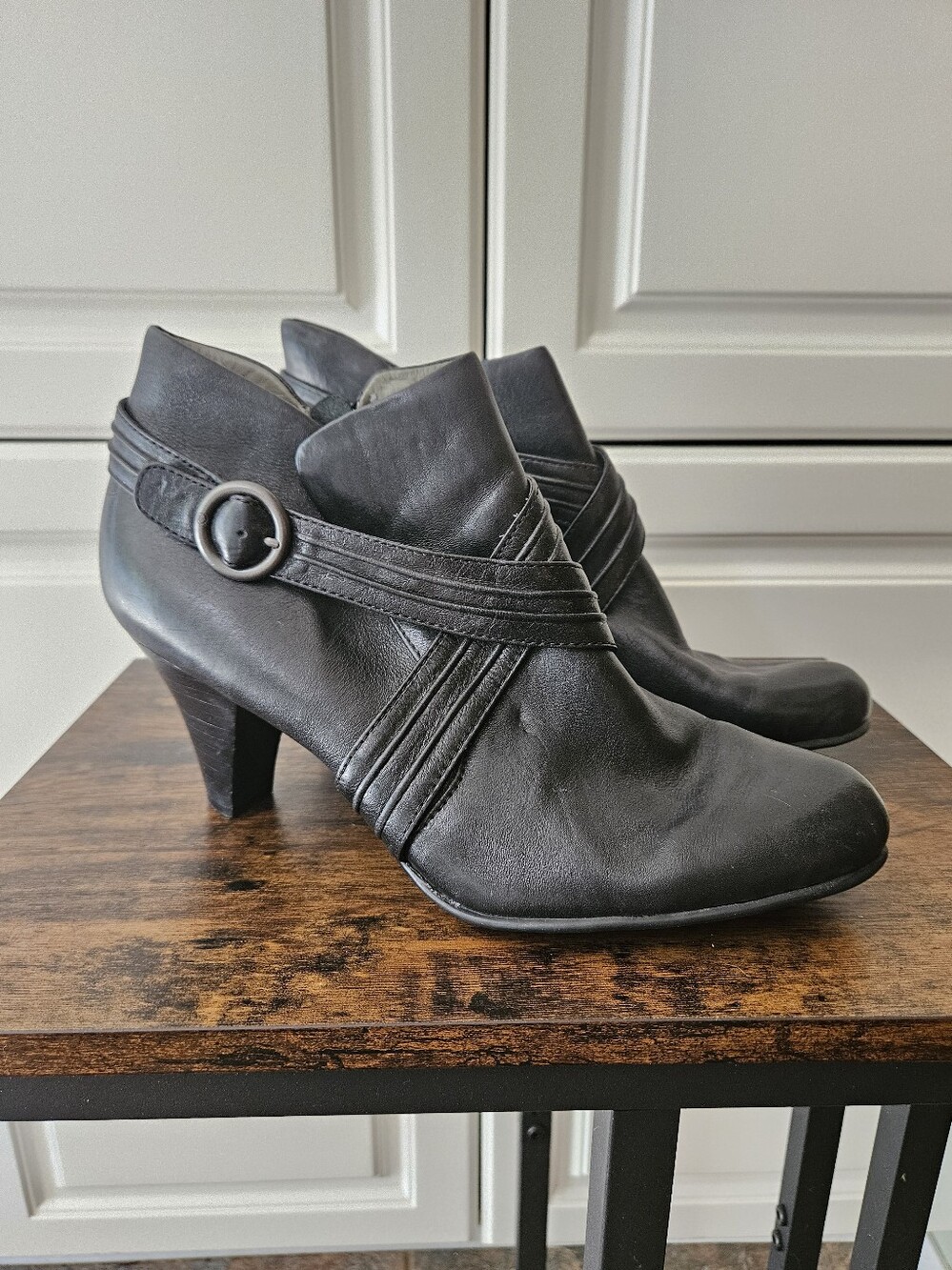Born Black Leather Heeled Ankle Boots Alt Corpgoth Witchy Retro Utility Moto